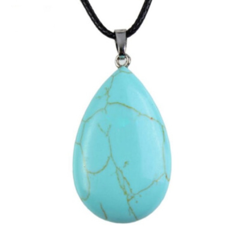 New Handmade Sterling Silver Leather Natural Turquoise Water Drop Necklace